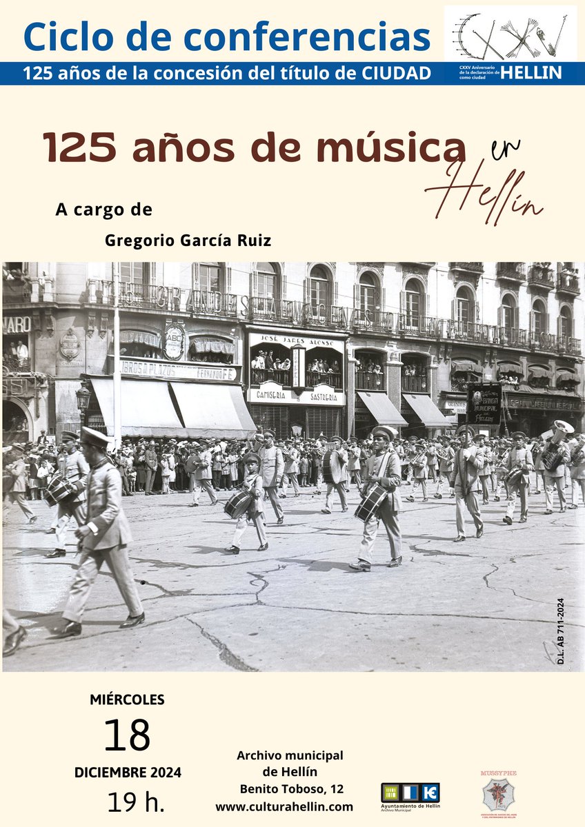 archivohellin's tweet photo. El 18-12 en el #Archivo tendremos charla de Gregorio García repasando la historia de la música en los últimos 125 años en #Hellín #CulturaHellín https://t.co/PfvdAjusY2