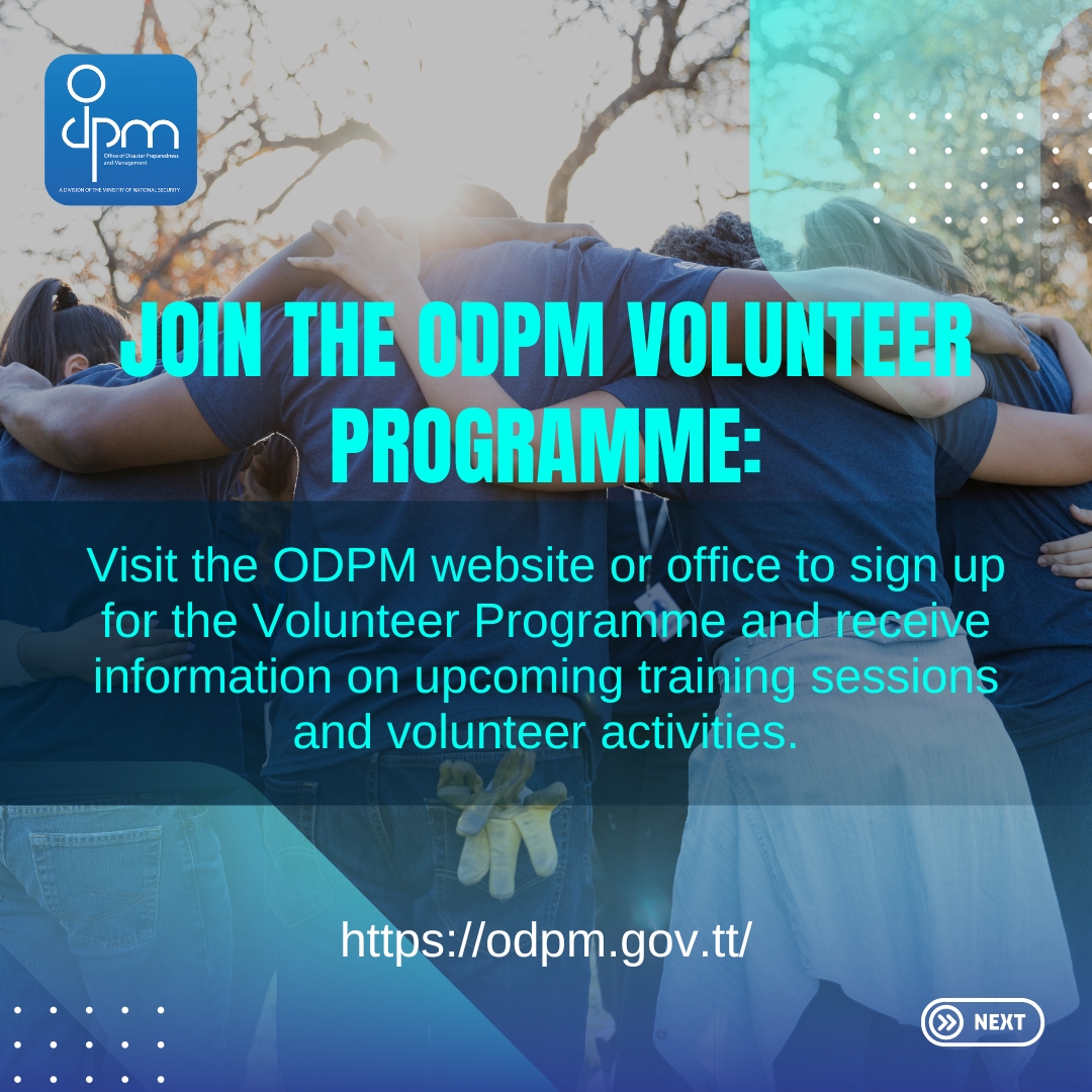 Be a hero in your community! Volunteer for disaster preparedness and response with the ODPM and help build a resilient and prepared community.
Click the link to sign up to become a volunteer today!
shorturl.at/0ZKzo
#ODPMTT #CommunityVolunteers #DisasterPreparedness