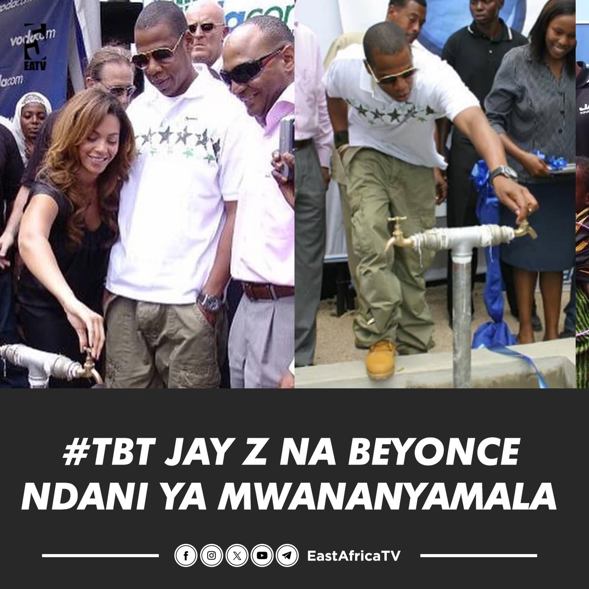 #TBT Hii ni picha mwezi Oktoba mwaka 2006 ya #JayZ na #Beyonce wakiwa Mwananyamala, Dar es Salaam Tanzania kwa mara ya kwanza.

Ujio huo wa #JayZ ulikuwa kufanya show Tanzania na kujaribu mfumo mpya wa bomba la maji safi ‘Water for Life’ katika ziara ya UN.

Unaambiwa matukio
