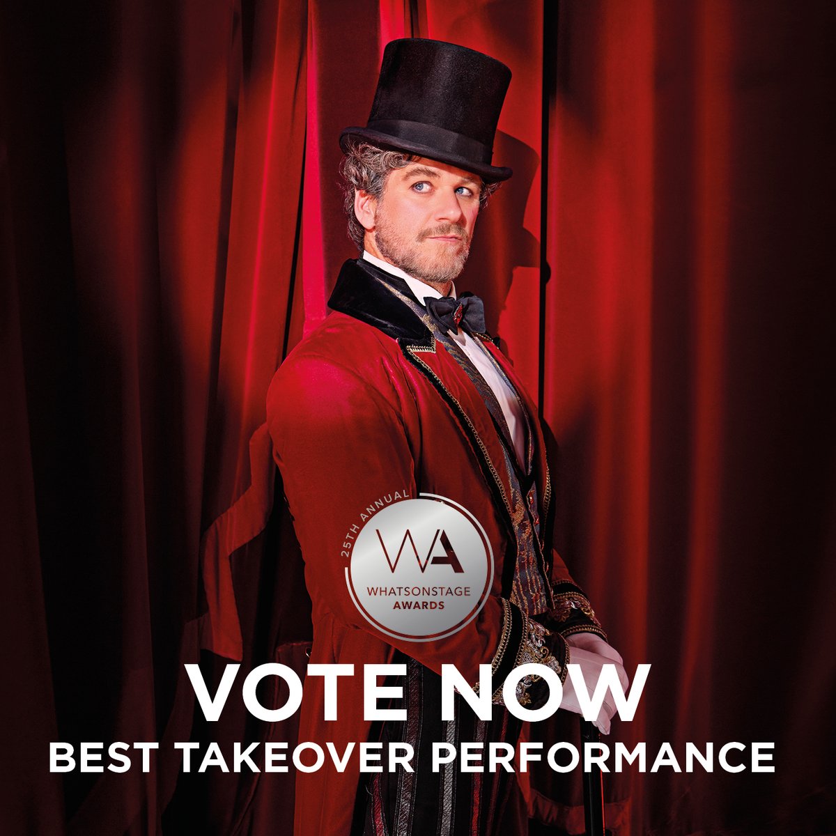 Raise your glass, Chickens! 🥂 🎩
Your own beloved Harold Zidler, @MrCraigRyder has been nominated for Best Takeover Performance for this year's <a href="/WhatsOnStage/">WhatsOnStage</a> #WOSAwards! 🎉

Vote now, because you CAN CAN CAN! 
awards.whatsonstage.com/25th-annual-wh…