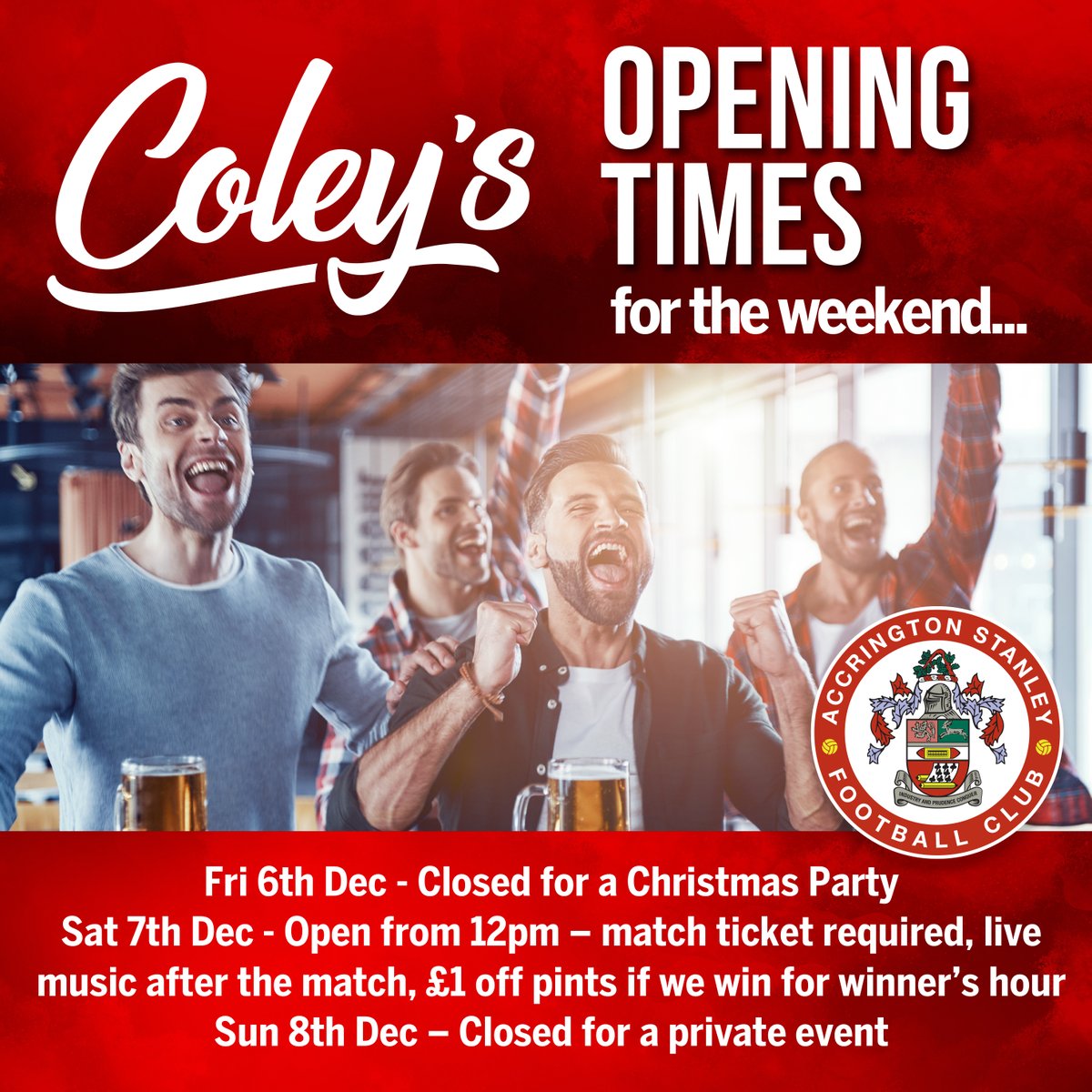 ASFCofficial's tweet photo. Christmas starts in Coley’s after tomorrow's game! 🎄🤩

We’ve got live music from the fantastic Jamie Shiels, Winner’s Hour (if we win) and some special appearances from our players in Coley’s after the game 🙌🏼

See you there! 🍻 https://t.co/2LR8hkKuNe