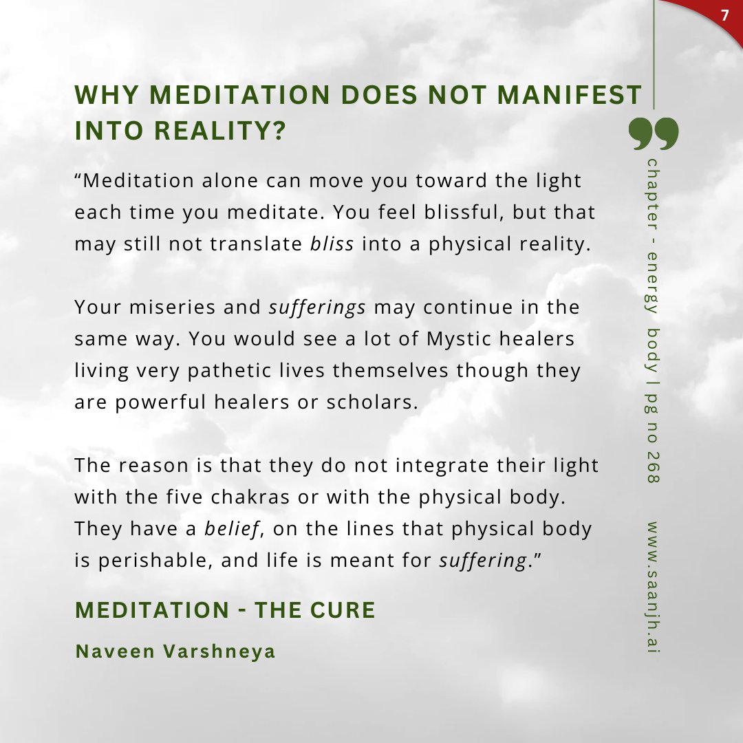 saanjh_ai's tweet photo. Why Meditation does not manifest into reality?

#MeditationTheCure #MentalHealth #Sleep https://t.co/ulS91Ptp8j