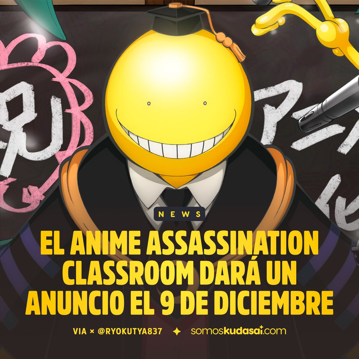 animetrends's tweet photo. El próximo 9 de diciembre se darán a conocer anuncios para el anime "Assassination Classroom (Ansatsu Kyoushitsu)", con motivo de su décimo aniversario. https://t.co/4woRt31N8b