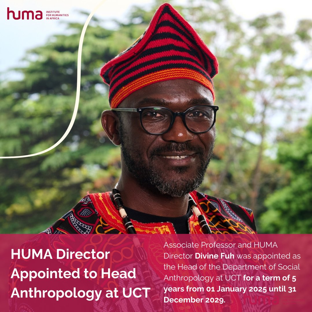 huma_africa's tweet image. 🎊🎉Heartfelt Congratulations to #HUMA Director @divinefuh on his new appointment as head of Anthropology at @UCT_news starting January 2025! 

Read the full announcement: <a style="text-decoration: none;" rel="nofollow" target="_blank" href="https://t.co/IgMno3kq98">humanities.uct.ac.za/huma/articles/…</a>