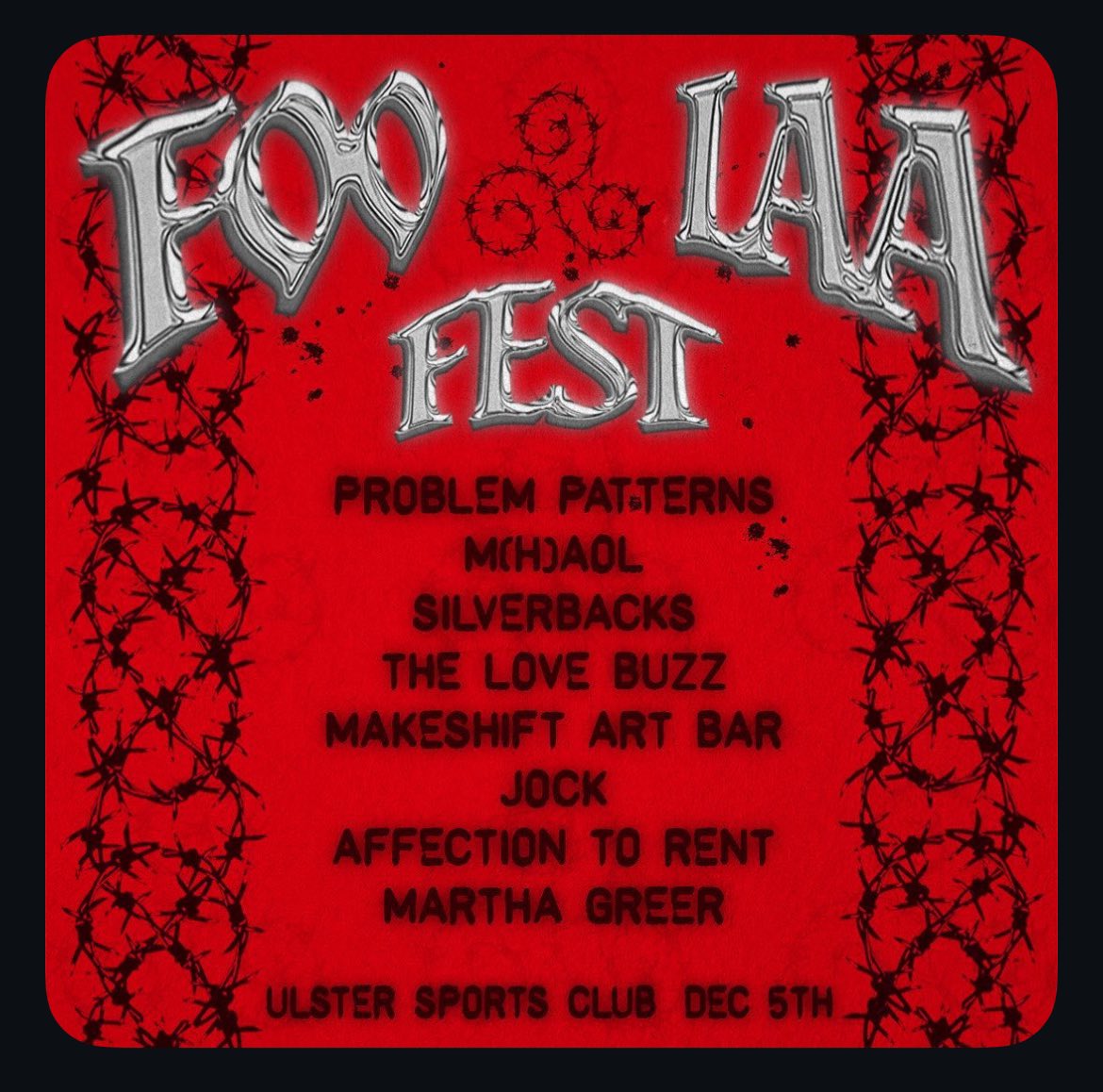 Belfast tonight!! Playing in Foo Laa Fest in Ulster Sports Club 7:45 upstairs xx

It’s an incredible lineup 🖤 can’t wait to play in Belfast again 🥀🕯️

Doors 7pm - tickets on the door