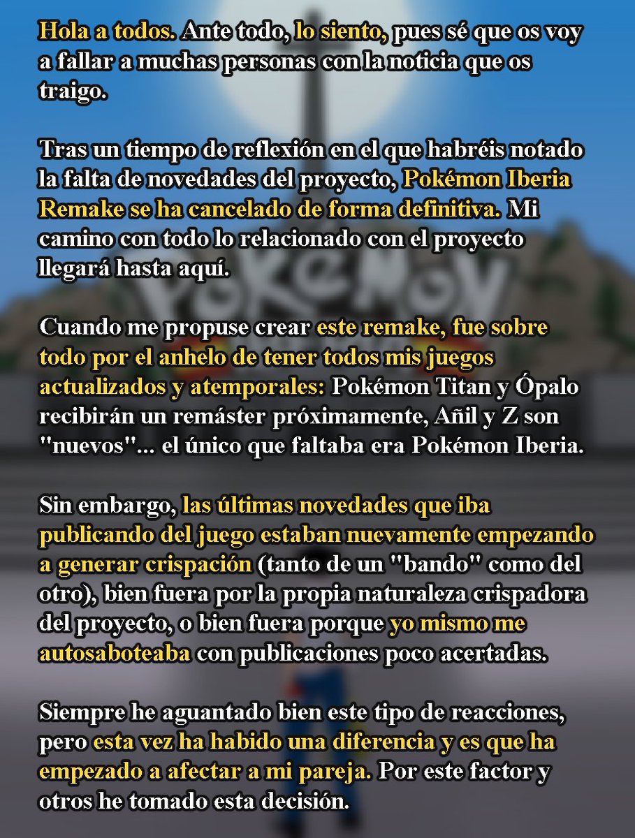 Eric_Lostie's tweet photo. Siento mucho haberos fallado esta vez.

Pokémon Iberia Remake queda cancelado de forma definitiva.

Os comparto unas palabras personales. https://t.co/FdbkiPNrTc