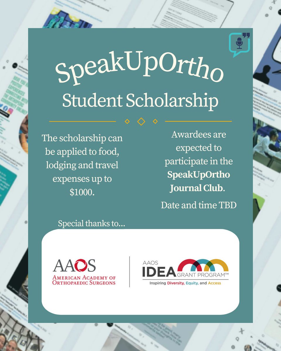 SpeakUpOrtho is honored to sponsor four students to attend the 2025 AAOS Annual Meeting! 🎉 

📅 **Applications are open now!** Apply through the link in our bio or at the link below. Apply today! 🙌 

forms.gle/Q261VseCy9q5sL… 

#SpeakUpOrtho #AAOS2025