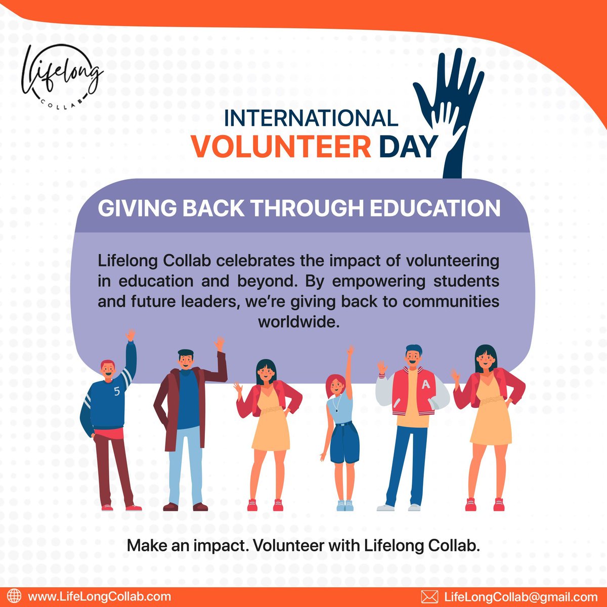 LifelongCollab's tweet photo. Celebrate International Volunteer Day with LifeLong Collab! Empower students and communities by volunteering in education. Make a real impact and shape a brighter future. Join us! #InternationalVolunteerDay #VolunteerWithUs #EducationEmpowerment https://t.co/Ys6oH28Pfn