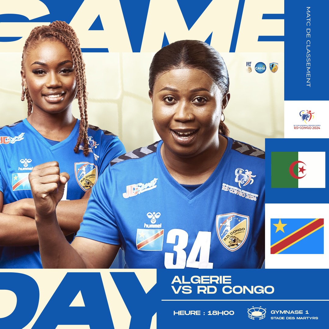 fehandrdc's tweet photo. GAMEDAY 🔥

📅 Match de classement
🏟️ Stade des Martyrs - Gymnase 1
🕕 18h00

🇩🇿 Algérie 🆚 RD Congo 🇨🇩

Nos Léopards dames se battent pour une place d'honneur dans cette CAN Féminine Handball RD Congo 2024. 

Soyez nombreux à les soutenir pour ce rendez-vous crucial ! 💪🐆 https://t.co/V4wND9BaPG