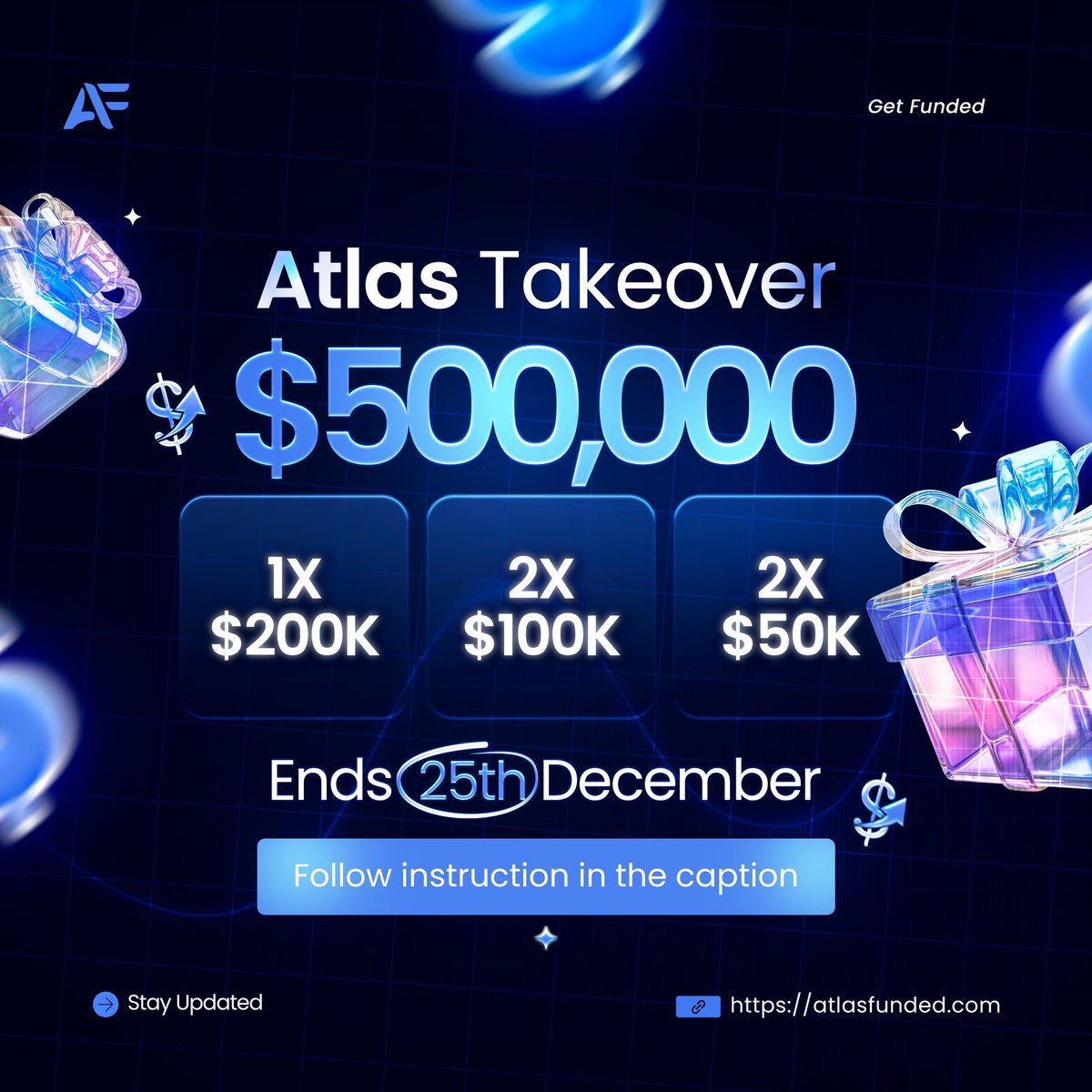 🚨 Biggest $500K Funded Account Giveaway! 🚨

How to enter:
1️⃣ Like &amp; Repost
2️⃣ Follow <a href="/atlasfunded/"></a>, @ezrawaf, @jamesbeali
3️⃣ Set your profile picture to our logo: postimg.cc/ftvSDhkN
4️⃣ Tag 3 traders
5️⃣ Join our Discord: discord.gg/atlasfunded
6️⃣ Join our Telegram:
