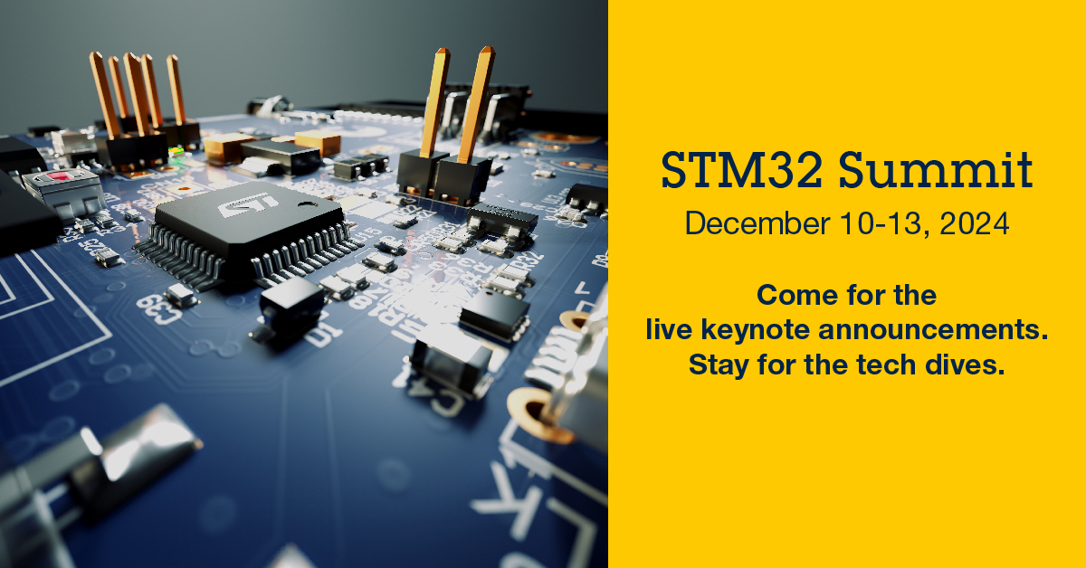 ST_World's tweet image. The #STM32Summit is back for a new edition, featuring a live keynote and tech dives. December 10-13, online. 
▶️ Live  keynote (Dec 10) spkl.io/6019fndwT
▶️Tech dives (Dec 12-13): spkl.io/6181fnn1h
#STM32 #event #innovation
