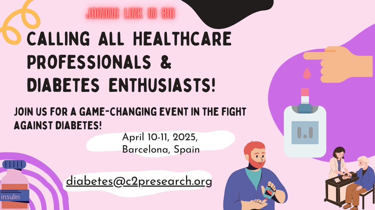 samdavid926's tweet photo. 🚨Calling All HealthCare Professionals &amp; Diabetes Enthusiasts! ✨
Join Us For A Game-Changing Event In The Fight Against Diabetes!💪
Choose your topic and submit your abstract:👉https://t.co/gcRwpVNbfv
Register Now:👉https://t.co/qeOh7ltML6
#diabetes #fightagainstdiabetes https://t.co/C5ifhV1fkg