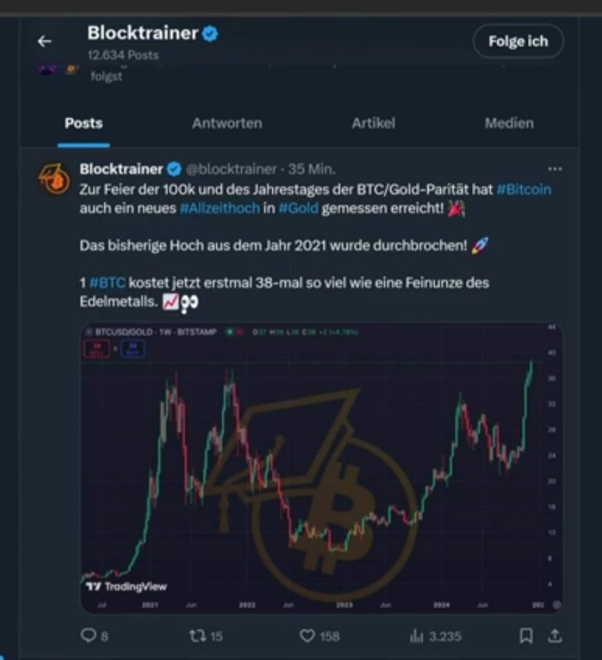 StatementSven's tweet photo. BITCOIN über 100K und
Bitcoin/Gold
altes Alltime High gebrochen https://t.co/N939HCM6qB