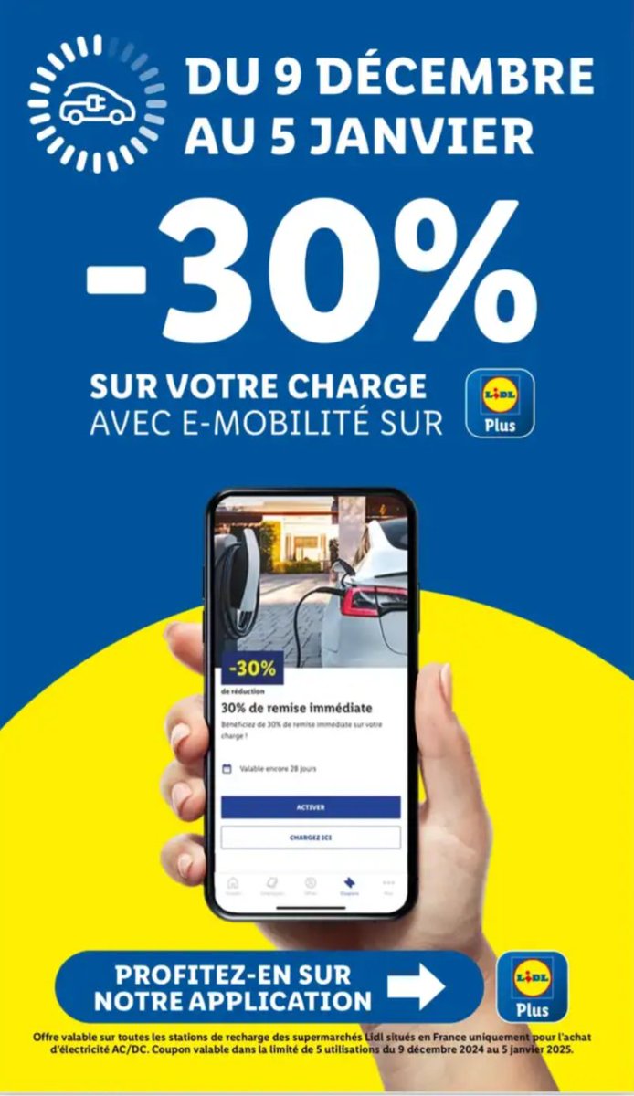 DSchoelens's tweet image. 5 recharges à -30% sur les stations @lidlfrance via leur app, jusqu&apos;au 09 janvier 2025