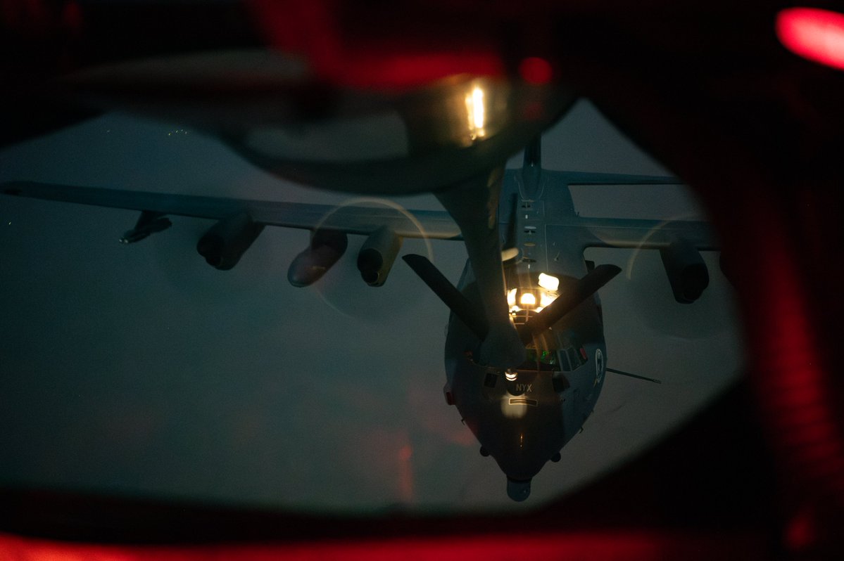 A U.S. Air Force AC-130J Ghostrider receives fuel over the U.S. Central Command area of responsibility.