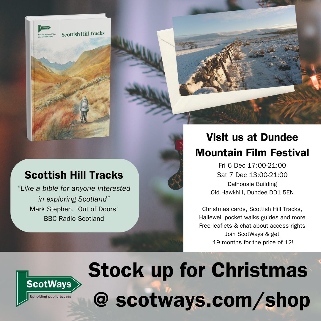 ScotWays (@scotways) on Twitter photo Do you have enough copies of Scottish Hill Tracks for Christmas gifts for all the adventurers in your life? There are plenty in stock at scotways.com/shop.
You can even avoid P&P by visiting our stall at the <a href="/DMFF5/">DundeeMntFilmFest</a> in Dundee tomorrow evening and Saturday. 1/3 Do you have enough copies of Scottish Hill Tracks for Christmas gifts for all the adventurers in your life? There are plenty in stock at scotways.com/shop.
You can even avoid P&P by visiting our stall at the <a href="/DMFF5/">DundeeMntFilmFest</a> in Dundee tomorrow evening and Saturday. 1/3