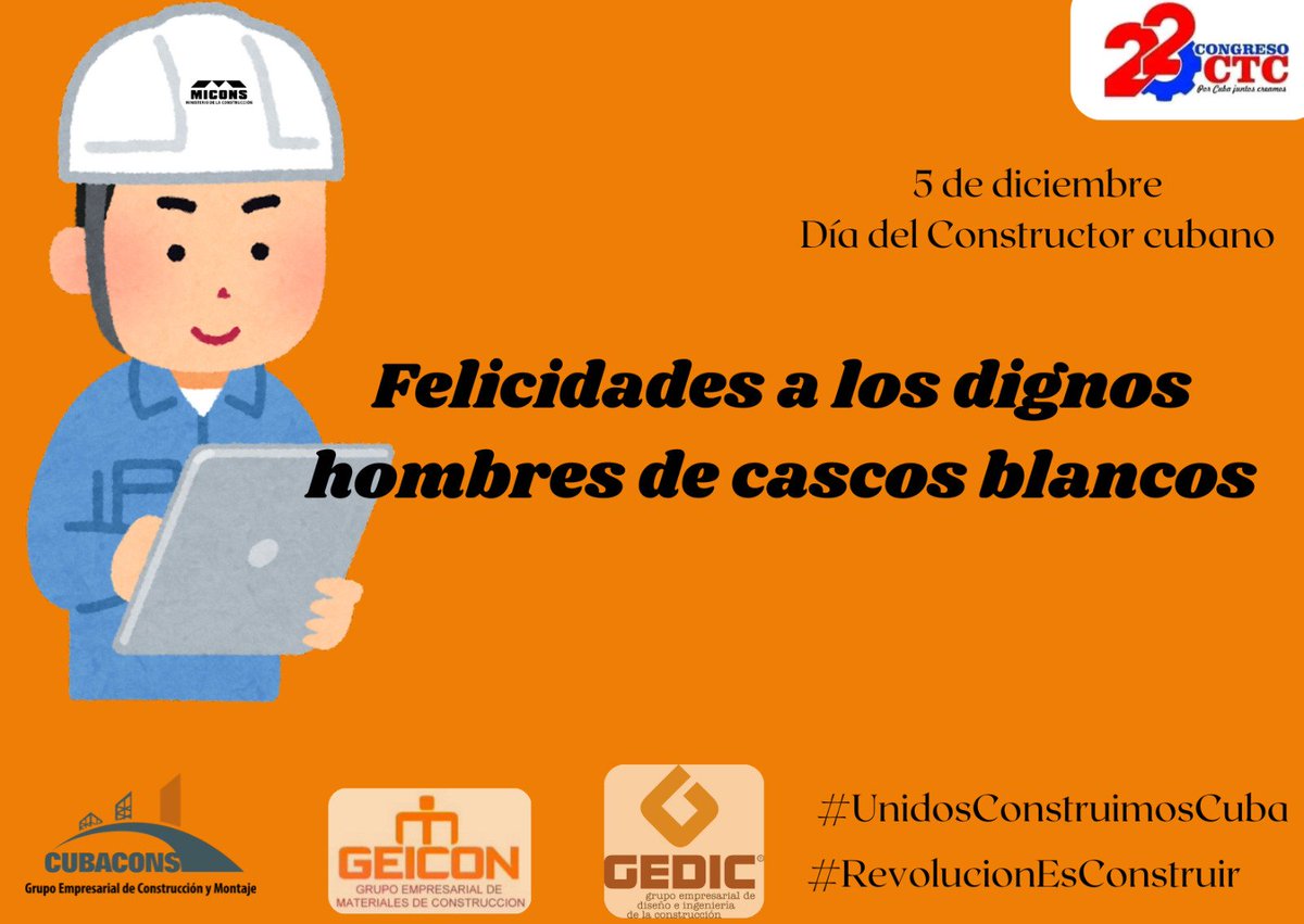 cdncc120943's tweet photo. Felicidades a esos aguerridos hombres de los cascos blancos por su labor a favor del crecimiento y desarrollo integral del país
#RevoluciónEsConstruir
#UnidosConstruimosCuba
#Cdncc https://t.co/dJte0T5TbC