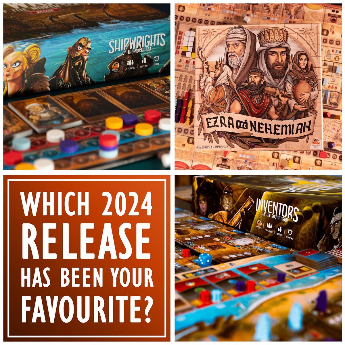 🎇 2024 has been an exciting year for us! With the release of Shipwrights of the North Sea Redux, Ezra and Nehemiah, and Inventors of the South Tigris, there’s been plenty to celebrate!

❓ Which of our 2024 releases has been your favourite and why? And what are your top 10 board