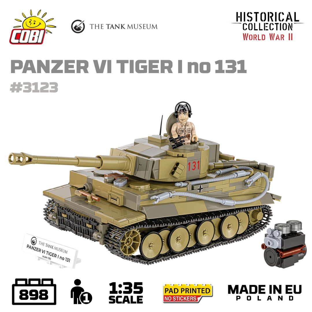 COBI_Bricks's tweet photo. 🚨 New set in the collection! Tiger 131 in 1:35 scale! 🚨
We are proud to present the model of the legendary #Tiger131 tank, created in collaboration with @TankMuseum in the UK! 🎉 The set, numbered COBI-3123, is a real treat for history enthusiasts and construction brick fans.
🌟 What makes this model special?
✅ Historical details – A faithfully recreated Tiger 131, the only fully operational surviving example.
⚙️Features:
▪️Moving wheels and functional tracked drive system.
▪️Rotating turret and movable cannon.
▪️Opening hatches and a removable brick-built engine.
▪️Afrika Korps tank commander minifigure.
▪️1:35 scale – Perfect for display!
▪️A total of 898 pieces to guarantee hours of satisfying fun.
🛡️ European quality – All COBI bricks are manufactured in Poland, in our EU-based factory. This ensures durability and safety!
📜 A quick history lesson
Tiger 131 is one of the most famous tanks of World War II. Captured by the British in 1943 in Tunisia, it has since become an icon of armored history. Today, you can see it on display at The Tank Museum in Bovington.
🛒 Available now! Don’t wait – get your own model and feel like the commander of the legendary Tiger 131.
https://t.co/spDEs0H9Jn