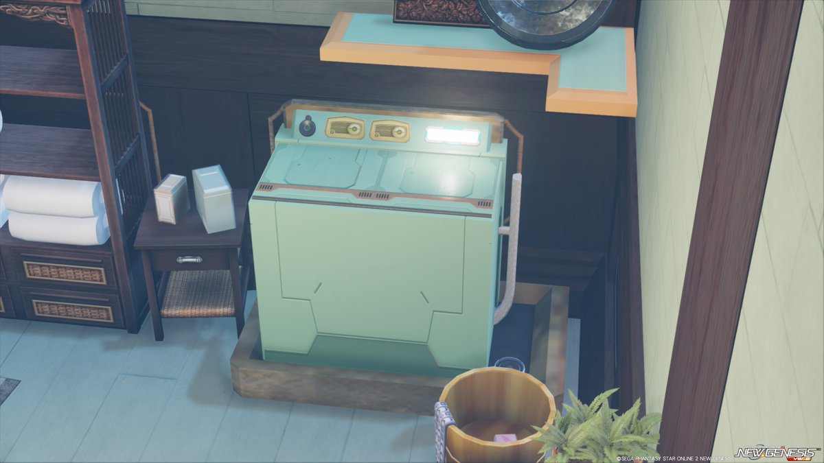 kai_n's tweet image. #PSO2NGS #クリエイティブスペース
1. 洗面所。鏡が大きすぎたかもしれない。
2. 二槽式洗濯機。愛妻号のつもり。
3. 風呂場は引き戸にしたかったので頑張った。
4. 石の浴槽。いたそう。洗面台の反対側は蓋でごまかした。