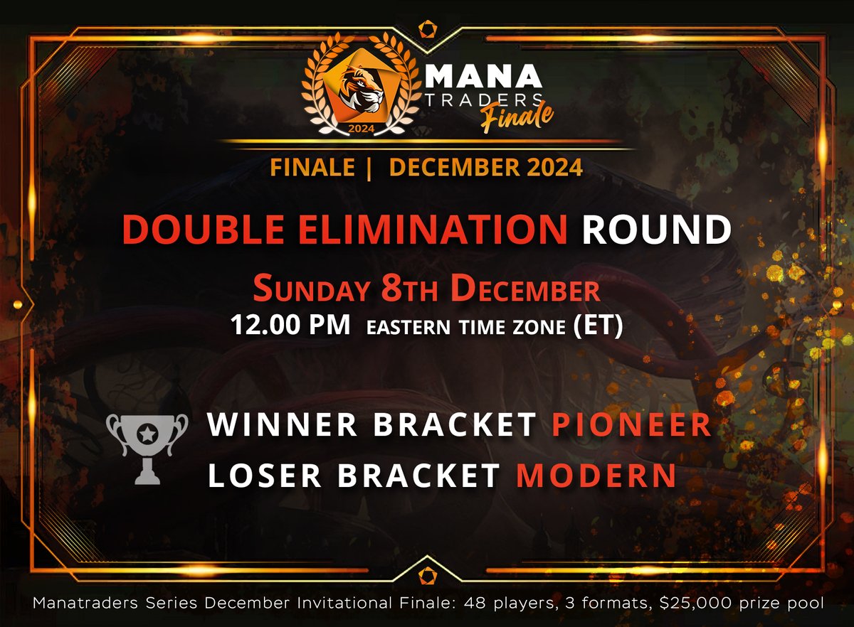 ManaTraders (@mana_traders) on Twitter photo We have reached the final stage: the Double Elimination Round is about to begin!  
Good luck to all participant who will start playing at 12pm ET. 
🔸Winners bracket will be Pioneer  
🔸Losers bracket will be Modern
#ManatradersSeriesFinale #mtgo We have reached the final stage: the Double Elimination Round is about to begin!  
Good luck to all participant who will start playing at 12pm ET. 
🔸Winners bracket will be Pioneer  
🔸Losers bracket will be Modern
#ManatradersSeriesFinale #mtgo