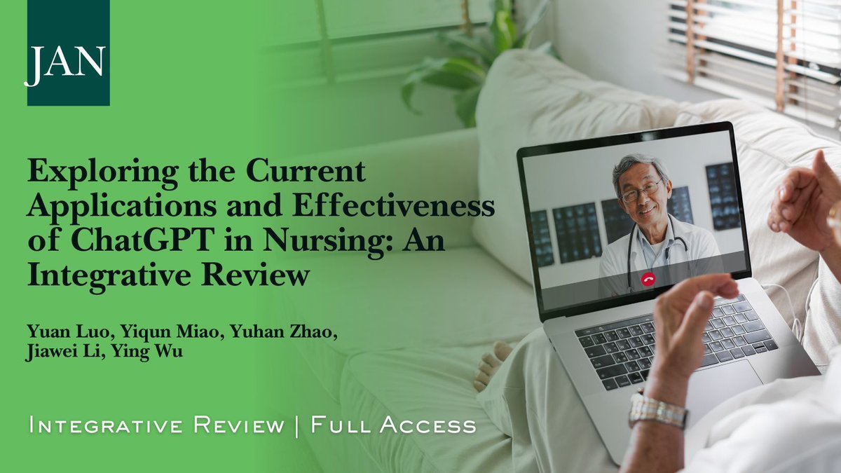 jadvnursing's tweet photo. New #IntegrativeReview #FullAccess article on "Exploring the Current Applications and Effectiveness of ChatGPT in Nursing: An Integrative Review" by Yuan Luo, Yiqun Miao, Yuhan Zhao, Jiawei Li, Ying Wu https://t.co/lthSRthrYG https://t.co/4EppritlvX