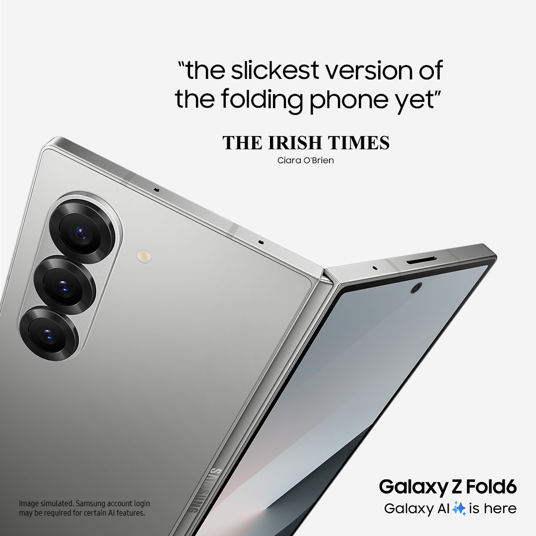 Here’s what Ciara O’Brien from The Irish Times has to say about the new Galaxy Z Fold6.​

Available now.​
shop.samsung.com/ie/sm-f956bzsb…