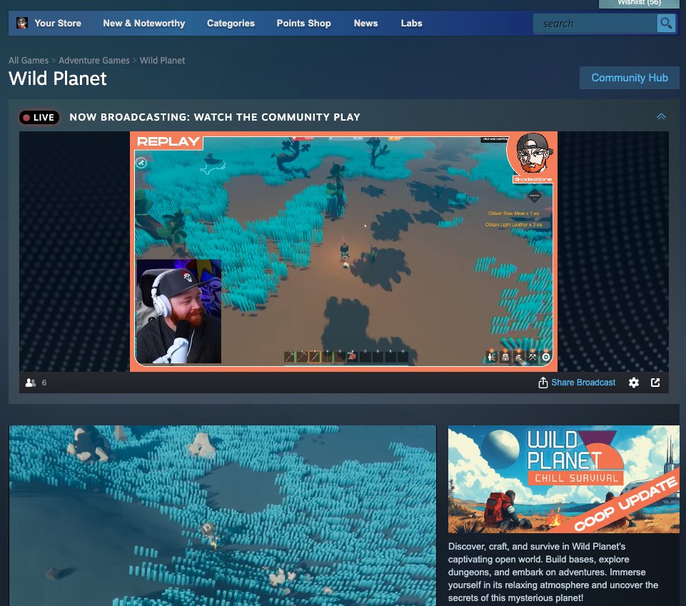 LOOK! I am famous! (Not really 😂), but I was honored to be asked by <a href="/WildPlanetSurv1/">Wild Planet</a> if they could use my 4-hour live stream as a replay for the game's official Steam Store page! Thanks for the opportunity! 😊 #WildPlanet 

Check it out ➡️ steamcommunity.com/broadcast/watc…