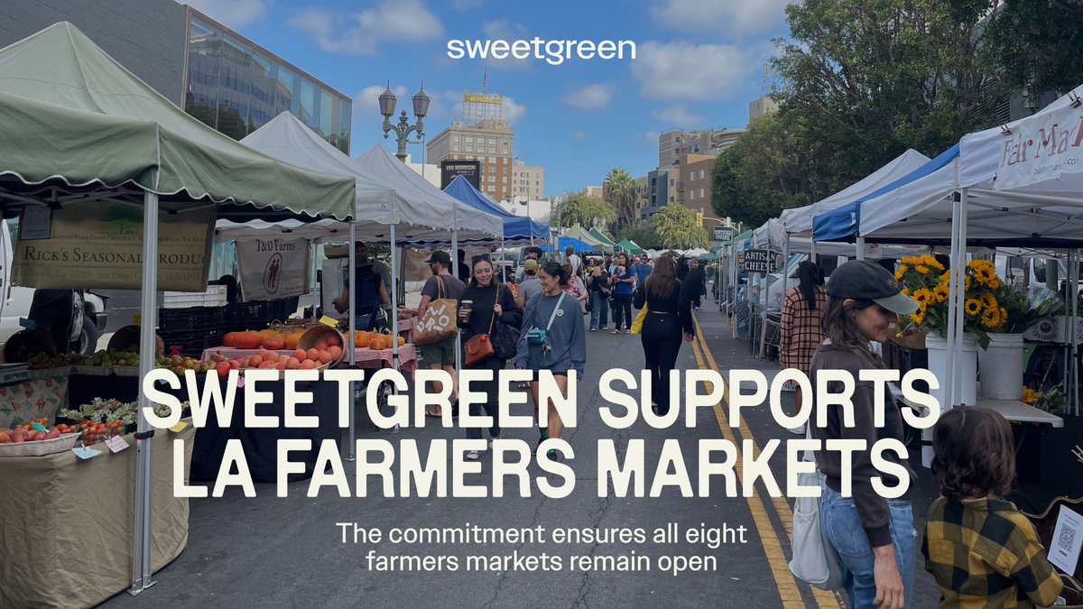 JonnyNemo's tweet photo. Today we announced that Sweetgreen is supporting 8 LA Farmers Markets that were at risk of shutdown.

This cause is deeply personal to us. Sweetgreen’s earliest days were shaped by our visits to the Dupont Farmers Market in DC. Those experiences built the foundation for our commitment to sourcing fresh, local ingredients and supporting small-scale growers.

Together, let’s keep supporting local food, local farmers, and local connections.