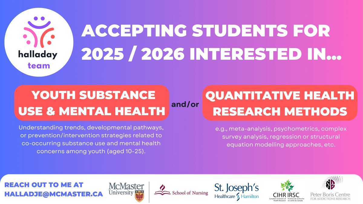 Jillian Halladay (she/her) (@drjillhalladay) on Twitter photo I am accepting undergraduate & graduate students! Reach out to me if you are interested in learning more and/or joining the team 😊 halladje@mcmaster.ca I am accepting undergraduate & graduate students! Reach out to me if you are interested in learning more and/or joining the team 😊 halladje@mcmaster.ca