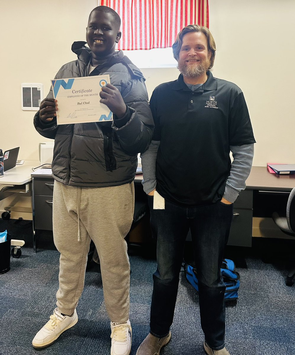 Congrats to Bul <a href="/Northmen_OPHS/">Oak Park High School</a> for November’s employee of the month for Work Experience II! 
Bul shows up everyday ready for work, has a great attitude and has strong endurance!@NKCSchools <a href="/heather_gentry/">Heather Gentry</a> @AntiochMS <a href="/Gateway6NKC/">Gateway6NKC</a>