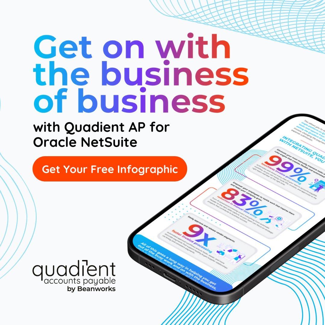 Did you know integrating Quadient AP with NetSuite can unlock your finance team’s full potential?

📥 Download our FREE infographic to see how Quadient AP supercharges NetSuite’s capabilities! ap.quadient.com/netsuite-infog…

#QuadientAP #Finance #AP #NetSuite #AccountsPayable #CPA #CFO