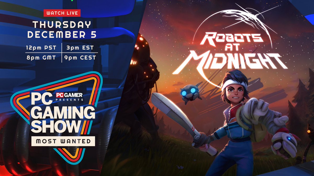 FinishLineGames's tweet photo. 🤖 It’s almost Midnight! We're headed to the #PCGamingShow : Most Wanted today. Join us live with @pcgamer and discover what awaits when the clock strikes 12. 🎮✨ #RobotsAtMidnight https://t.co/ApOMMxbZ6A