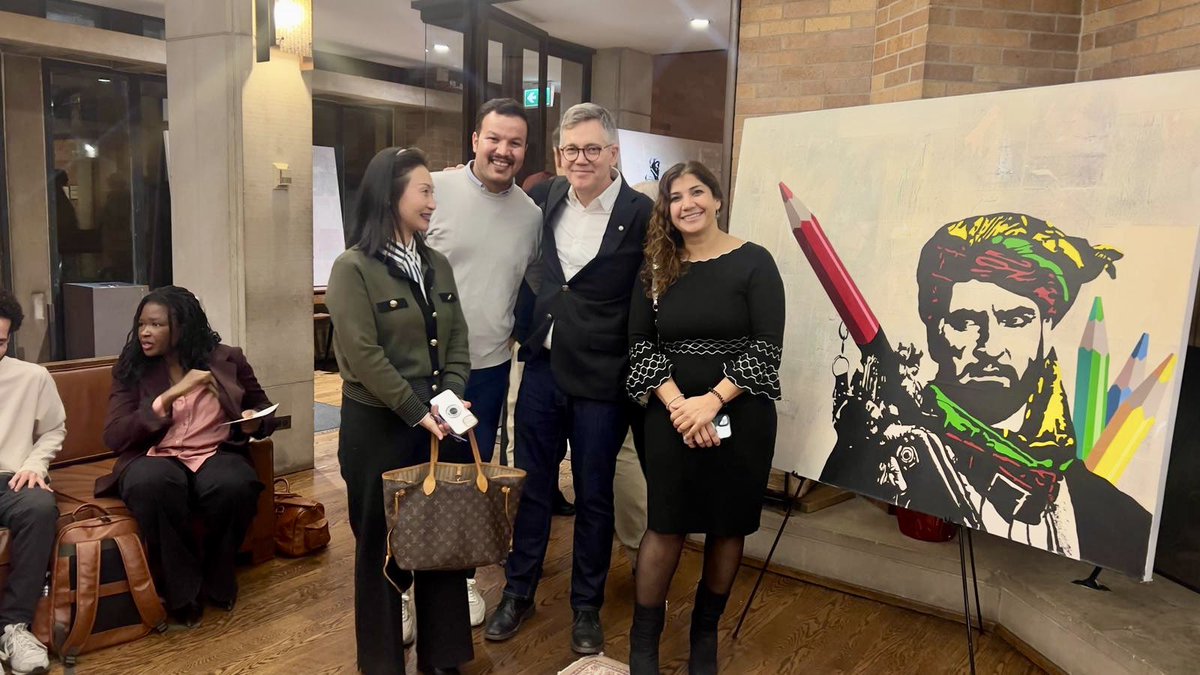 ArtLordsNet's tweet photo. Congratulations to our partners, @EquitasIntl  and @ResSocieties, on the launch of the Resilience Network at @MasseyCollege in Toronto, Canada.
To express our solidarity and support, #ArtLords organized a mini-exhibition showcasing our artworks. Through this exhibition, we highlighted how we use artivism as a powerful tool to drive positive social change and stand against tyranny and extremism.