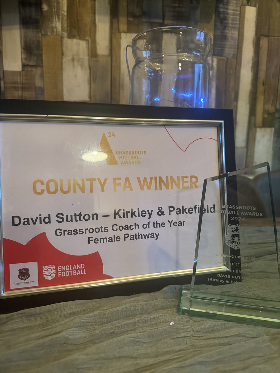 s4sutton's tweet photo. Thank you @SuffolkFA for hand delivering my award, was a shame I was unable to attend due to a family emergency, but hope all had a good night celebrating, thank you https://t.co/CY506oaaHj