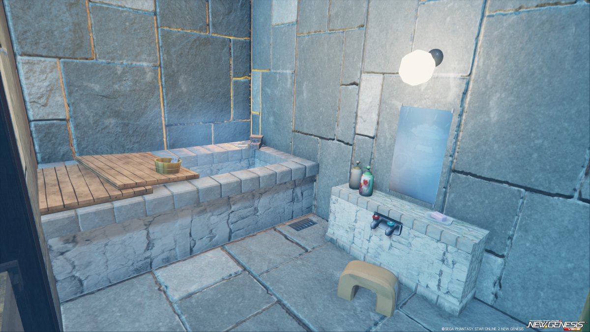 kai_n's tweet image. #PSO2NGS #クリエイティブスペース
1. 洗面所。鏡が大きすぎたかもしれない。
2. 二槽式洗濯機。愛妻号のつもり。
3. 風呂場は引き戸にしたかったので頑張った。
4. 石の浴槽。いたそう。洗面台の反対側は蓋でごまかした。