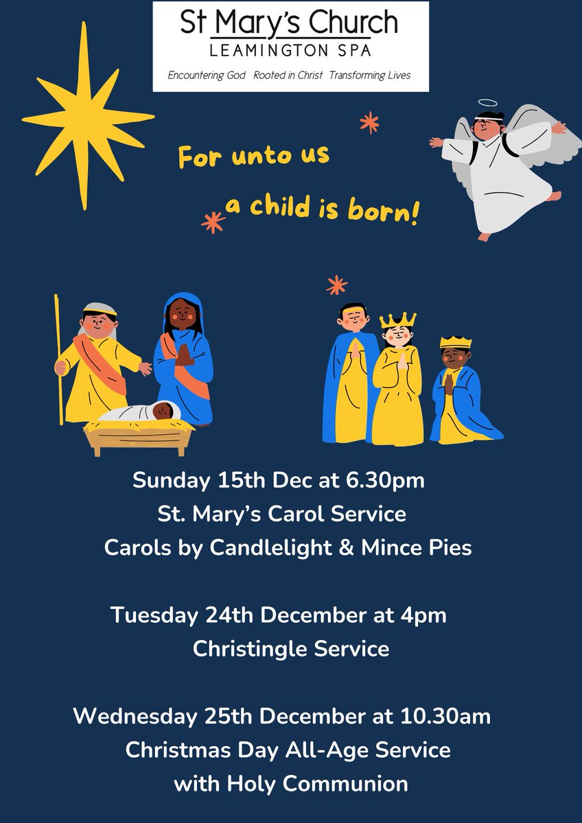 StMarysLeamSpa's tweet photo. We would love you to join us for our Christmas services this year! 
#christmas #stmarysleamington #christmascarols #church #faith #christmas2024 #leamingtonspa #upcomingevents https://t.co/i4jnOL8gnW