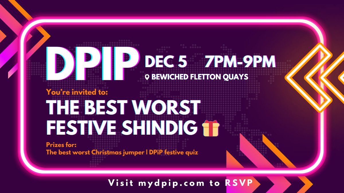 Join us tonight at 7pm for our digital festive best worst festive shindig and festive quiz night (aka DPiP DFBWFSAFQN) Did we mention it's festive? 🤩

RSVP to let us know you'll be there: meetup.com/digital-people…

✨ 7pm - 9pm
✨ Bewiched Fletton Quays
✨ TONIGHT!

#Peterborough