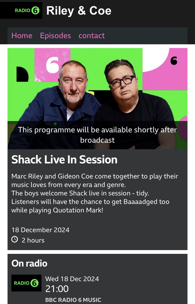 Catch us on the 18th on <a href="/BBC6Music/">BBC Radio 6 Music</a> with Marc Riley &amp; Gideon Coe