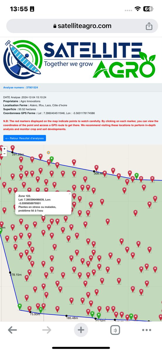 Un agriculteur exploitant 50 a utilisé notre service. Notre analyse a révélé les zones problématiques (indiquées en rouge sur la carte).
🌟 Faites comme lui !
Avec SatelliteAgro.com, vous avez une vision claire de vos sols pour prendre les bonnes décisions au bon moment.