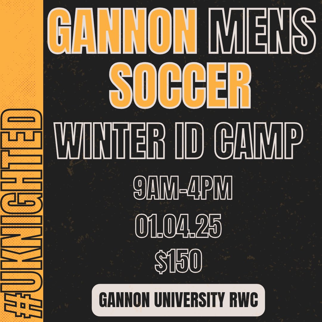 GannonMSoccer's tweet photo. ❄️: Winter ID Camp 
📆: January 4th, 2025
🏟️: Gannon RWC
✅: 65 players, 6 GKs max

#uknighted

https://t.co/ZUAWZtZ5Zv https://t.co/OwLgIWXn2N