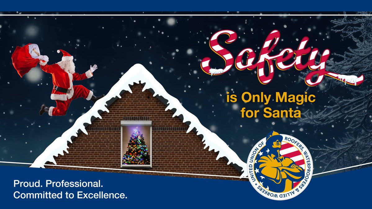 roofersunion's tweet photo. Union roofers know safety takes more than luck
• Harness Up
• Stay Educated
• Inspect &amp; Respect
• Work as a Team
• Know Your Rights

Stay safe out there—Santa’s magic won’t catch you if you fall!

#RoofersSafety365 #Labor411 #StaySafe #RoofersUnion #UnionSafety #WinterSafety https://t.co/bvwkRTEW7u