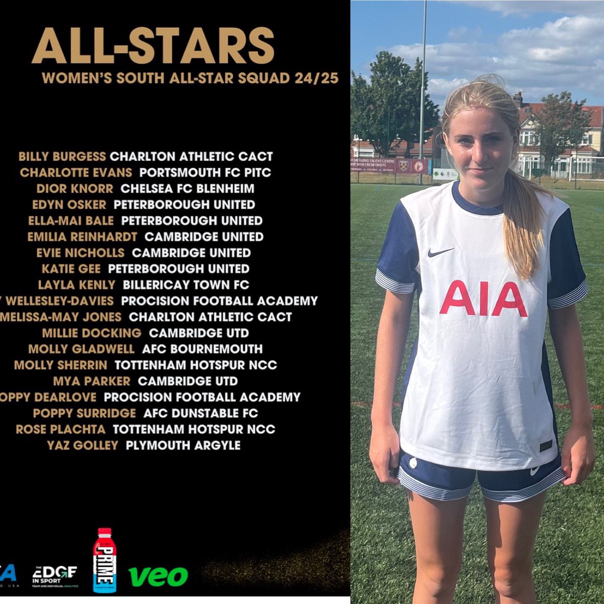 CraigSherrin's tweet photo. Well done @mollyrs101 for being selected in the All Stars NFYL South team @NFYLU19U23 for the match against the North next week ⚽️

https://t.co/v0esjR1B2p

@Watford_Dev @bhfc_lionesses 
@ERWFLe @NewCityCol @BHFC_Lionesses 
@SpursOfficial @SpursWomen https://t.co/A5cs1if3By