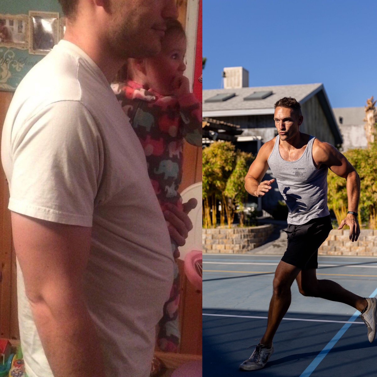 Today I turn 41.

At 34 I was the guy on the left.

Dad bod. 
Always tired, a victim, &amp; low energy.

At 41 I'm in the best shape of my life physically, mentally &amp; spiritually.

It's not GENETICS.
It's LIFESTYLE CHOICES.

Here's the cheat codes: