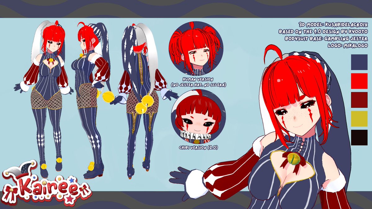 kaireeVT's tweet image. ⏫Final Evolution ⏫
I'm Kairee, your favorite jester vsinger from outer space! 🪐
3D Model: @kusabidelacroix
Based on the original design by @/kyooto
Bodysuit Base: Gambling Jester
Logo: @/mikalogo
Tags:
🎶#kaireeoke
🎨#kaireeart
(non-twitch friendly version on Bluesky lol)