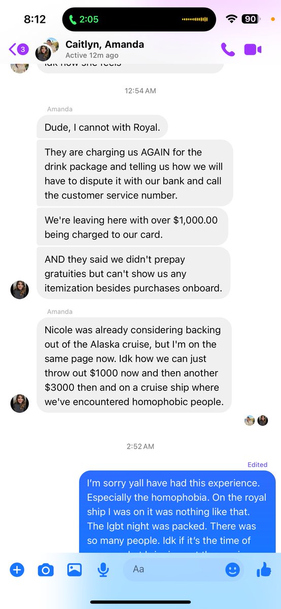 SaraSunday's tweet photo. I went on a @CarnivalCruise with my friends and bragged how @RoyalCaribbean was better. Then this happens. Now wanting to cancel the cruise we have  booked in May 2025. I’ve had nothing but good experiences. I hope customer service can make it right and change their mind https://t.co/HURCoJAn8f