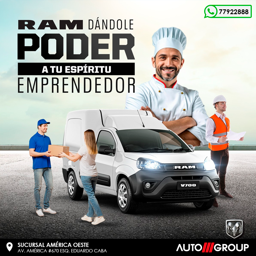 Promoenlinea's tweet photo. RAM Dándole poder a tu espíritu emprendedor.
Contacto: 77922888
AUTO///GROUP
Showroom: Av. América # 670 esquina Eduardo Caba
Facebook: https://t.co/Dz7I4jQwnb
#ramv700 #camioneta #cochabamba #autogroup #ramcochabamba https://t.co/GsdjRvybkz