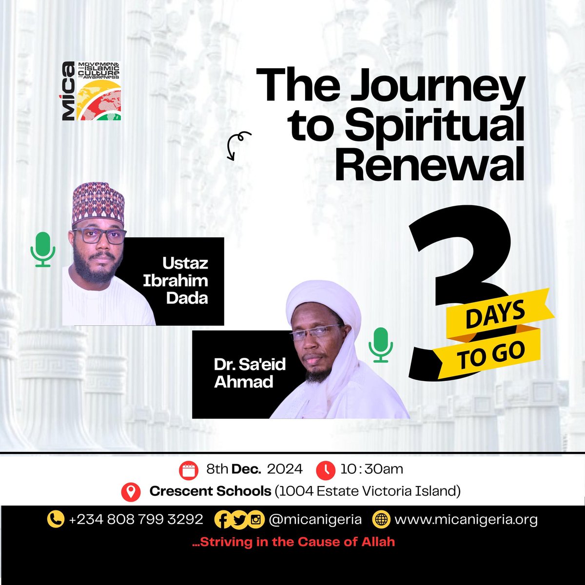 micanigeria's tweet photo. 3 days to go! The countdown to the grand finale of #MICAFloor is here, and the excitement is real!

Don’t wait to hear about it, be there and experience the transformation yourself!

#defamation #FaithAndUnity #EndofTheYear #SpiritualRenewal
#MicaNigeria #MicaNG #islam https://t.co/WEyvK5gnyI