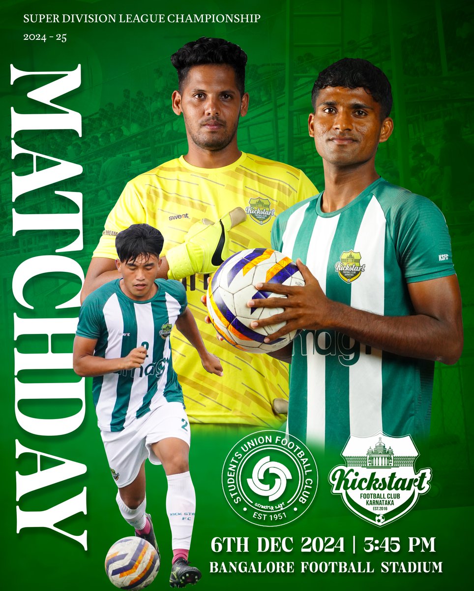 Kickstart_fc's tweet photo. Back from the break and ready to take on Students Union FC in the BDFA Super Division Championship! 💥 Our team is fired up and determined to make it count. Let’s go for the win! 💪🏆
#KickstartFC #OneTeamOneDream #BDFASuperDivision #Matchday #BengaluruFootball https://t.co/FWJGwJ3WDN
