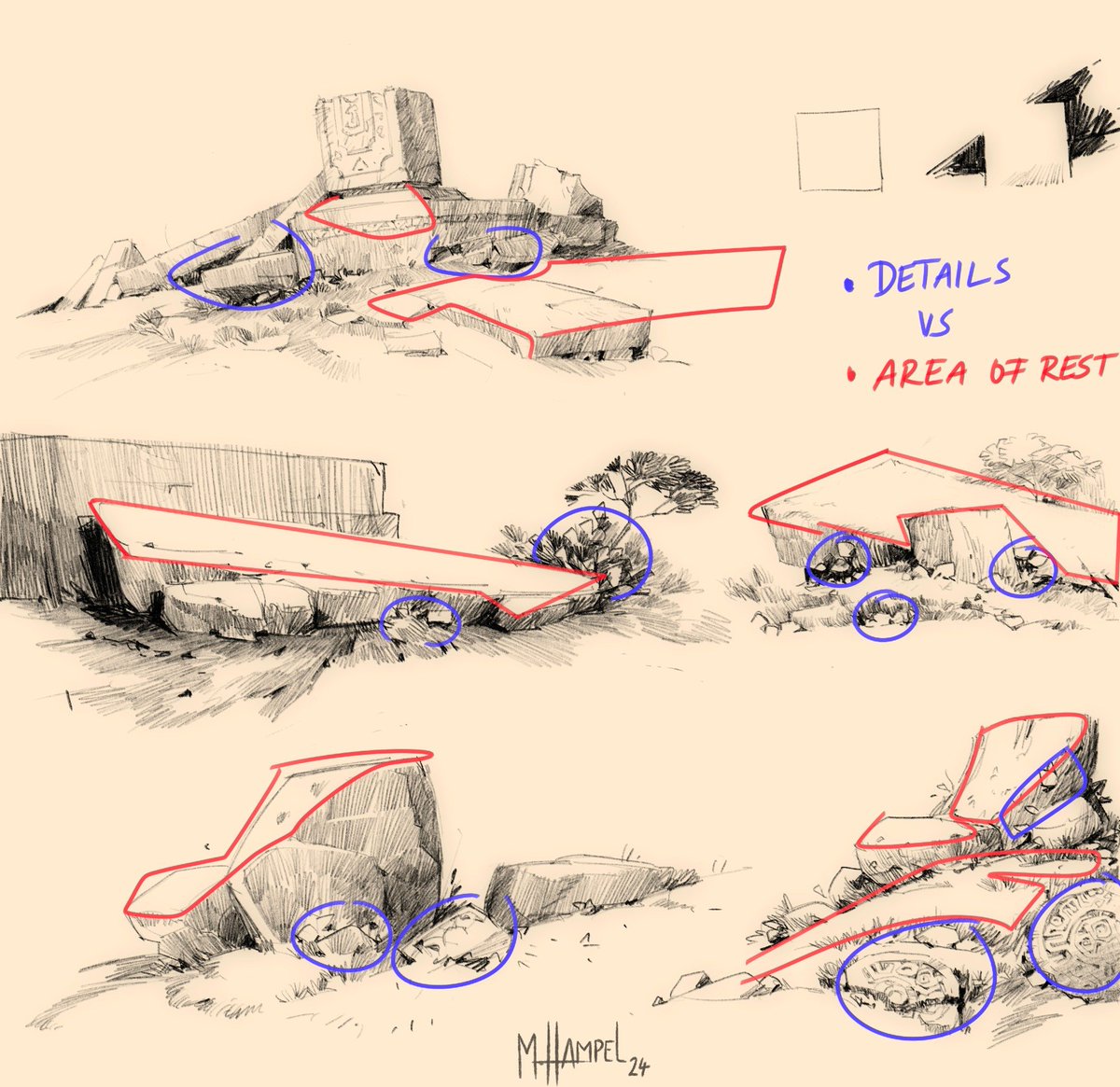 「High density of details vs areas of rest」|Marcel Hampel | on PATREON & GUMROADのイラスト